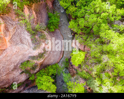 Drone view on the river in front of the Kanarraville Falls in Kanarraville, Utah, USA Stock Photo