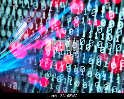 Cyber Attack, Fibre optics containing a virus infecting a computer Stock Photo