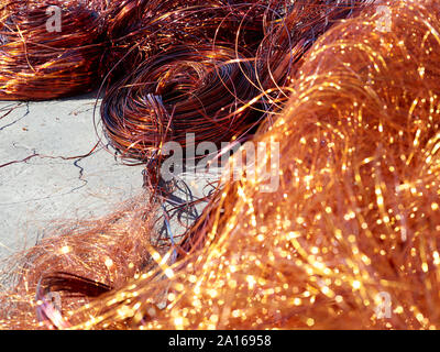 Austria, Tyrol, Brixlegg, Close-up of electronic copper wires in junkyard Stock Photo