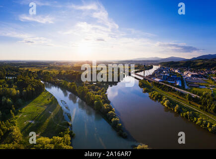 Isar estuary into Danube river near Deggenau, Lower Bavaria, Germany Stock Photo