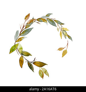 Hand drawn watercolor illustration. Autumn Wreath. Fall leaves Stock Photo