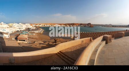 View from Sur Lighthouse to harbour, Sur, Oman Stock Photo