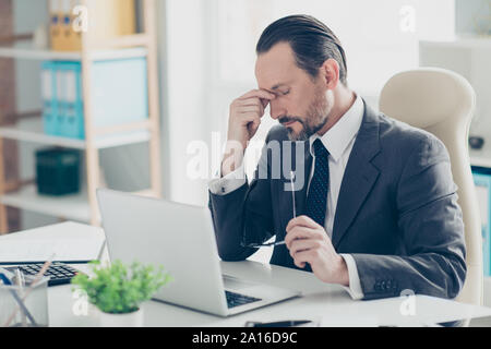 Profile side view good-wearing man in trendy stylish chic classy Stock Photo