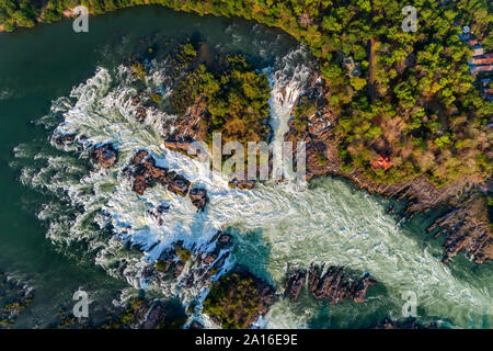 Li Phi waterfall in Laos, Tat Somphamit, don khone, si phan don on four thousand islands in Laos. Landscape of nature in south east asia during summer Stock Photo