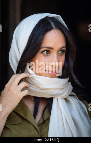 The Duchess of Sussex during a visit to the Auwal Mosque in Bo-Kaap, Cape Town, on day two of the Royal couple's visit to South Africa. PA Photo. Picture date: Tuesday September 24, 2019. See PA story ROYAL Tour . Photo credit should read: Dominic Lipinski/PA Wire Stock Photo