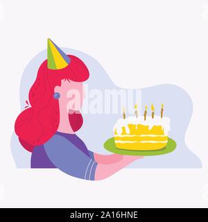 Girl holding a Birthday cake Stock Vector