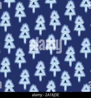 seamless vector pattern with light spruce trees on dark indigo background Stock Vector