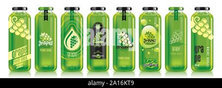 Vector grape juice, glass fruit bottle set Stock Vector
