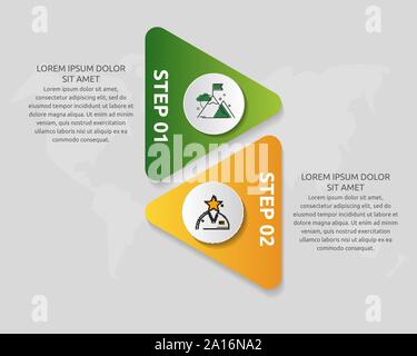 Vector infographic template with triangles and two circles. Business geometric concept with 2 options, parts, steps. Used as timeline, workflow Stock Vector