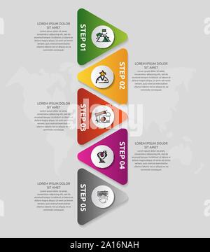 Vector infographic template with triangles and five circles. Business geometric concept with 5 options, parts, steps. Used as timeline, workflow Stock Vector