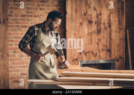 Design people person factory repair shop concept. Side profile c Stock Photo