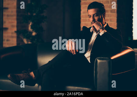 Half turn serious confident ambition concentrated focused handso Stock Photo
