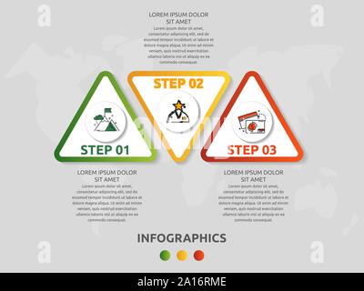 Vector infographic template with triangles and three circles. Business geometric concept with 3 options, parts, steps. Used as timeline, workflow Stock Vector