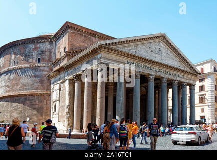 Pantheon; 120 A.D.; former Roman temple; converted to St. Mary of the Martyrs Church 609; Catholic; ancient religious building; people, Piazza della R Stock Photo