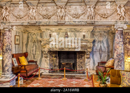 Large marble fireplace at Cragside House, Northumberland, UK Stock Photo