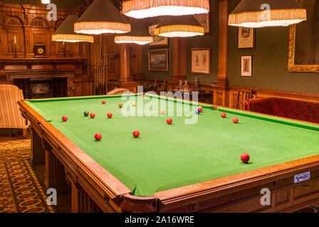 Snooker table in the snooker room at Cragside House, Northumberland, UK Stock Photo