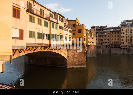 View of Ponte Vecchio from Lungarno degli Acciaiuoli at Via Por Santa Maria. Florence, Italy Stock Photo