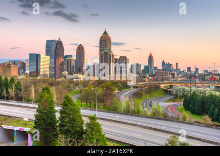 Atlanta, Georgia, USA downtown city skyline over highways at dusk. Stock Photo