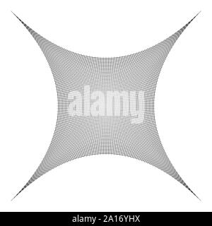 Indented, curved mesh / grid / array of thin lines. Oblate, squeezed, distressed geometric element. Compressed shape Stock Vector
