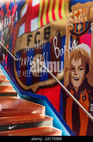 Players tunnel leading to the pitch at Camp Nou stadium, Barcelona, Spain. Stock Photo