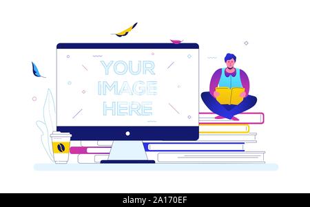 Reading concept - flat design style colorful illustration Stock Vector