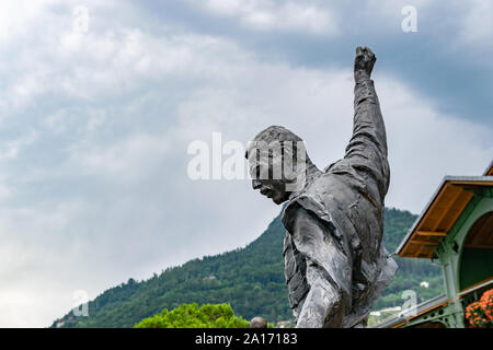 Montreux,SWITZERLAND-August 06,2019:Statue of Freddie Mercury on Lake Geneva in the city of Montreux in Switzerland. Stock Photo