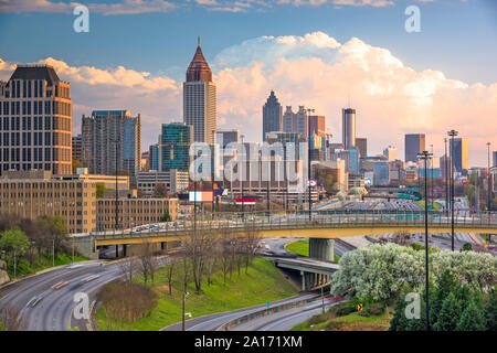 Atlanta, Georgia, USA downtown city skyline over highways at dusk. Stock Photo