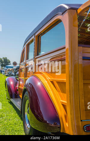 A 1937 Chevrolet Woodie on display at the 19th Annual Woodies at the Beach car show in Santa Barbara, California. Stock Photo