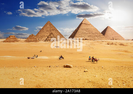 Bedouins near the Pyramids of Giza in Egypt Stock Photo