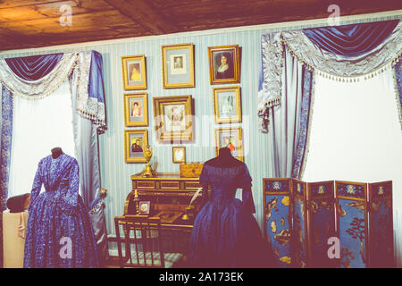 IRKUTSK, RUSSIA - SEPTEMBER 11, 2019: Interiors of Irkutsk Regional Historical and Memorial Decembrists Museum or Volkonsky House in the center of Irk Stock Photo