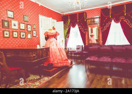 IRKUTSK, RUSSIA - SEPTEMBER 11, 2019: Interiors of Irkutsk Regional Historical and Memorial Decembrists Museum or Volkonsky House in the center of Irk Stock Photo