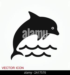 Dolphin icon, aquatic mammal vector icon for animal apps and websites Stock Vector