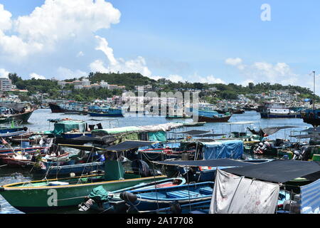 Fishing Boats in the harbor of a  Chinese fishing village Stock Photo
