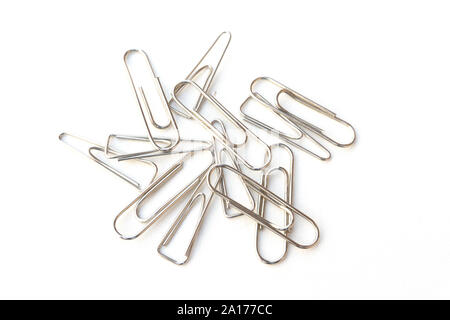 Paper clips on white background Stock Photo