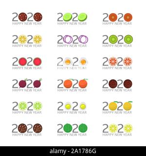 2020 Happy New Year food icon Stock Vector