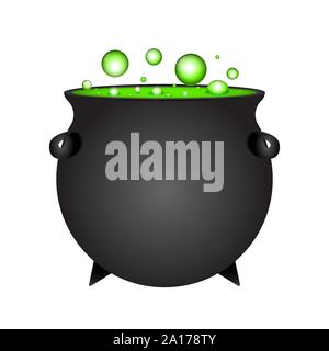 Halloween witch potion in pot isolated on white Stock Vector