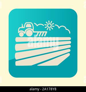 The tractor plows the field before sowing icon. Spring or autumn field work. Agriculture sign. Graph symbol for your web site design, logo, app, UI. Stock Vector