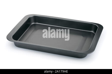 New empty black  non-stick baking tray  isolated on white Stock Photo