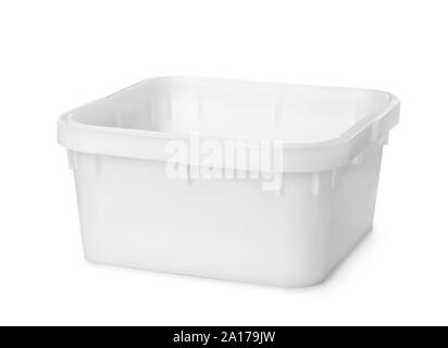 White plastic nest storage bin isolated on white Stock Photo