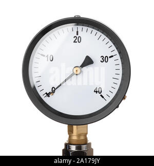 Front view of industrial pressure meter isolated on white Stock Photo