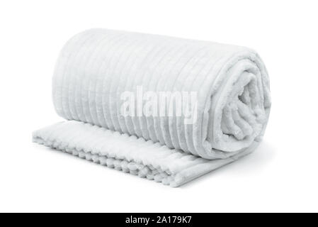 Soft white fleece plaid isolated on white Stock Photo