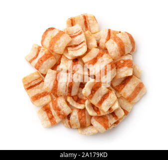 Top view of smoked bacon flavored chips isolated on white Stock Photo