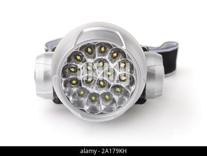 Front view of LED headlamp isolated on white Stock Photo