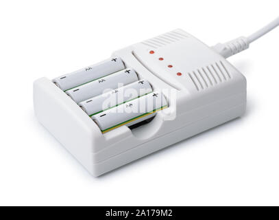 Rechargeable batteries in charger isolated on white Stock Photo