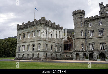 Kenmore/Scotland - September 25th 2019: Taymouth castle with Scottish flag at full mast. Stock Photo