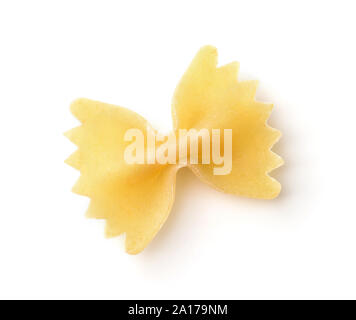 Top view of single uncooked farfalle pasta isolated on white Stock Photo