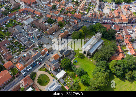 Aerial View of buildings and the mere in the seaside town of Hornsea during Summer of 2019 Stock Photo