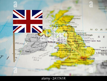 United Kingdom Map with Union Jack Flag Colors on Light Blue Background ...