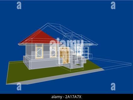 architecture blueprint. abstract sketch of modern house Stock Vector