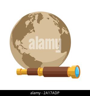 retro world map and telescope navigation Stock Vector